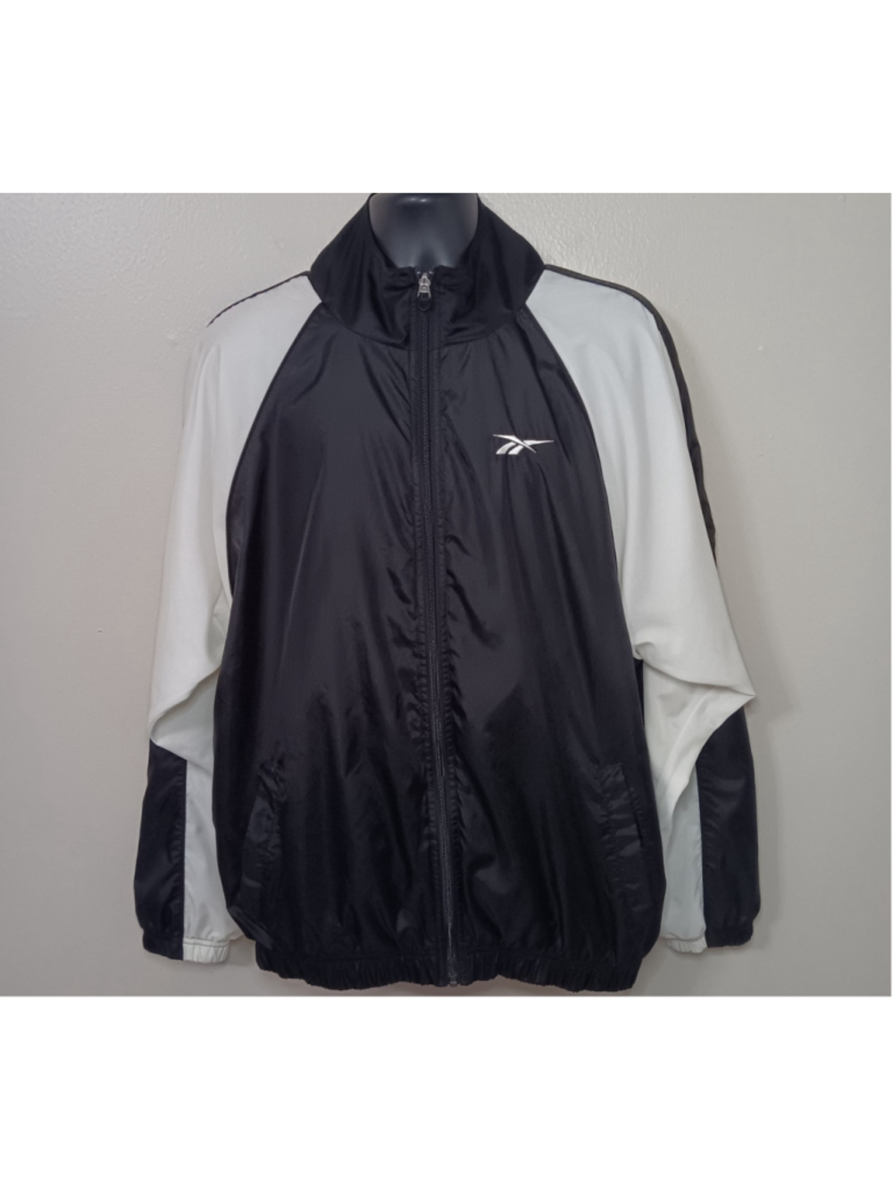 VTG 90s Reebok Adult Large Nylon Track Jacket Windbreaker Black & White